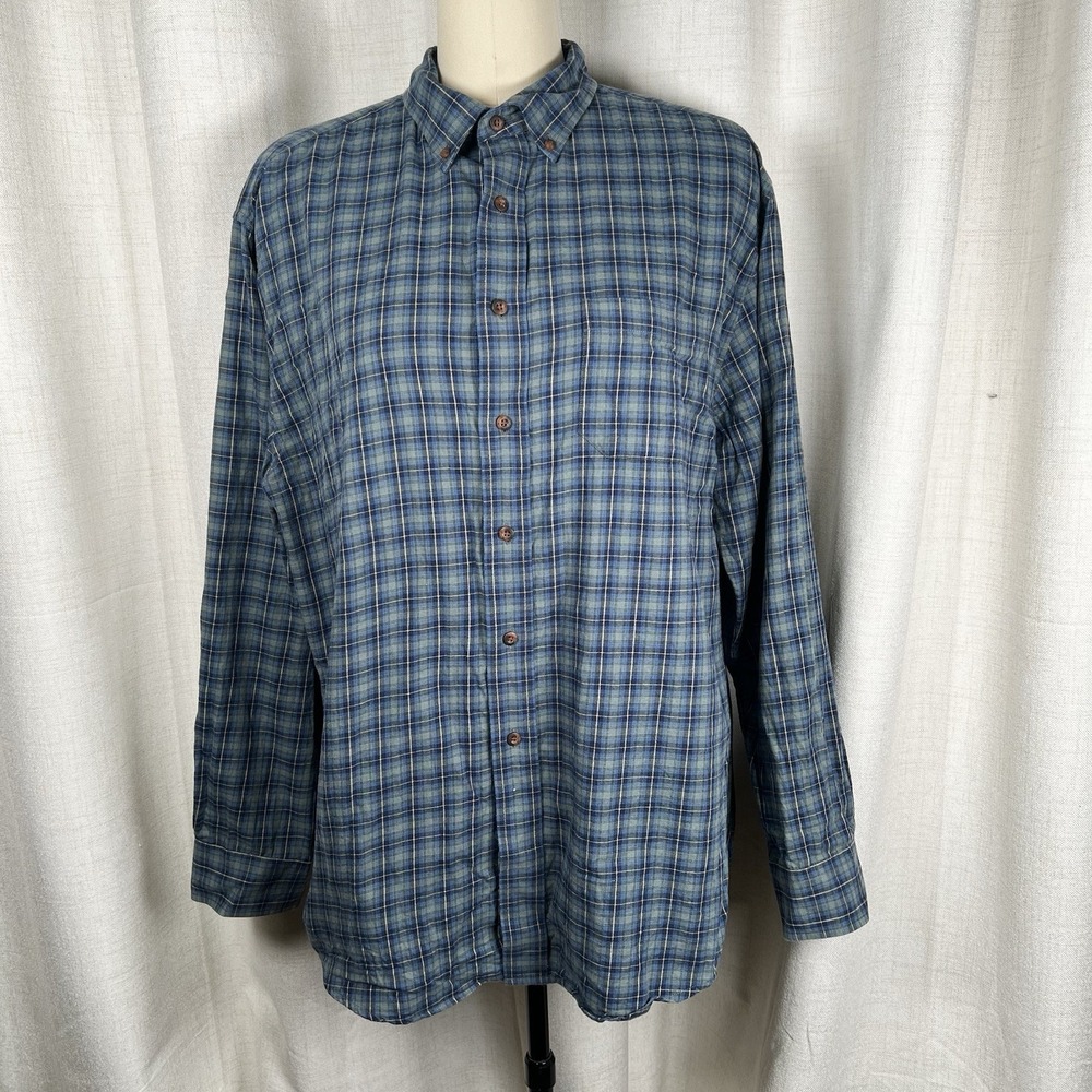 Pendleton Somerset Flannel Plaid Shirt Button Down Wool Cotton Blue Men's XL EUC